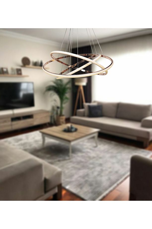 Tt300-3 Fsr Halka 3 Lü Fransız Sarısı Kaplama ( 3 Renk Modüllü ) Led Avize - 4