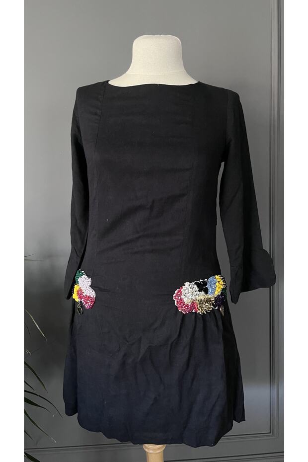 Siyah Işlemeli Elbise Tunik - 2