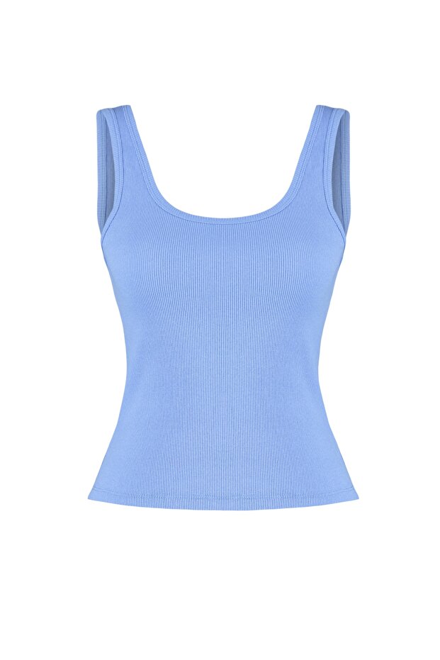 Mor Fitted/Vücuda Oturan Havuz Yaka Fitilli Esnek Örme Atlet TWOSS22AL0042 - 7