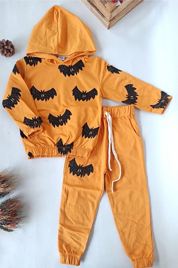 Mustard Bat Pattern Baby Set Kids Tracksuit Set 3-4-5-6 Years
