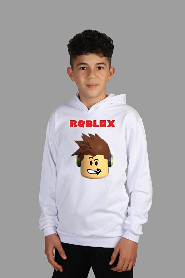 سويت شيرت بغطاء للرأس للأطفال مطبوع عليه Roblox رقميًا خيطين مع شريط من الداخل