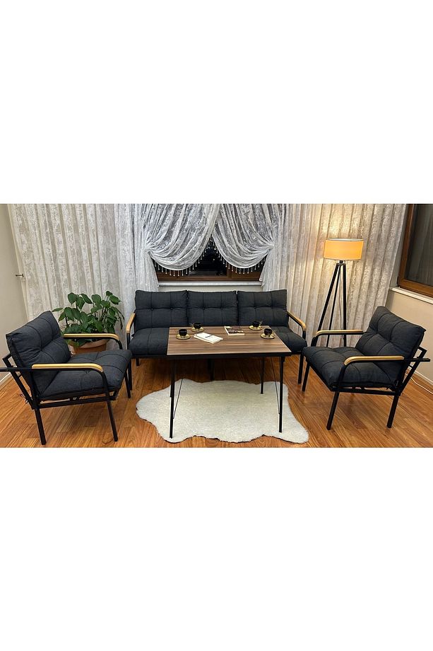 Modern Sarıyer Balkon, Bahçe, Cafe - Metal Kanepe Koltuk Takımı - 3+1+1+masa - 3