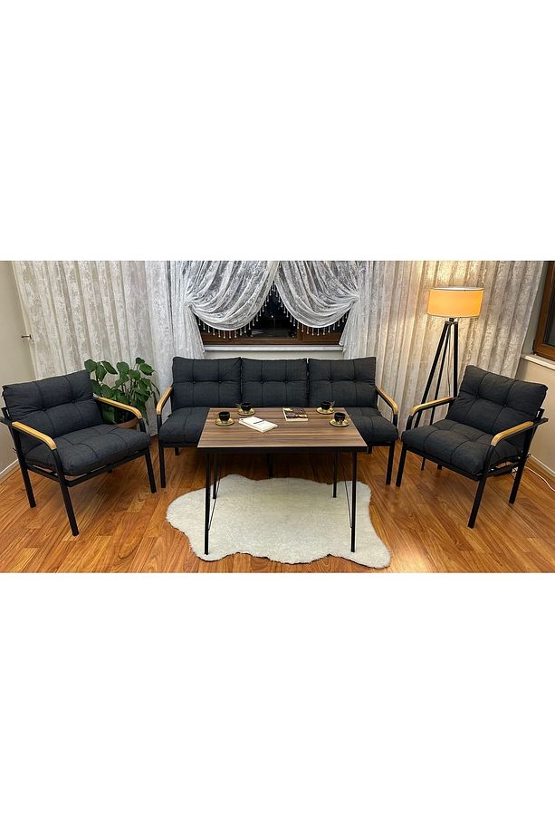 Modern Sarıyer Balkon, Bahçe, Cafe - Metal Kanepe Koltuk Takımı - 3+1+1+masa - 7