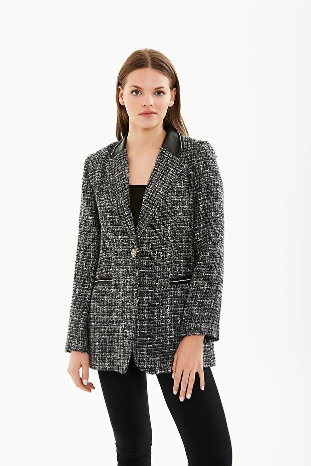 Taş Düğmeli Derili Ceket - 1