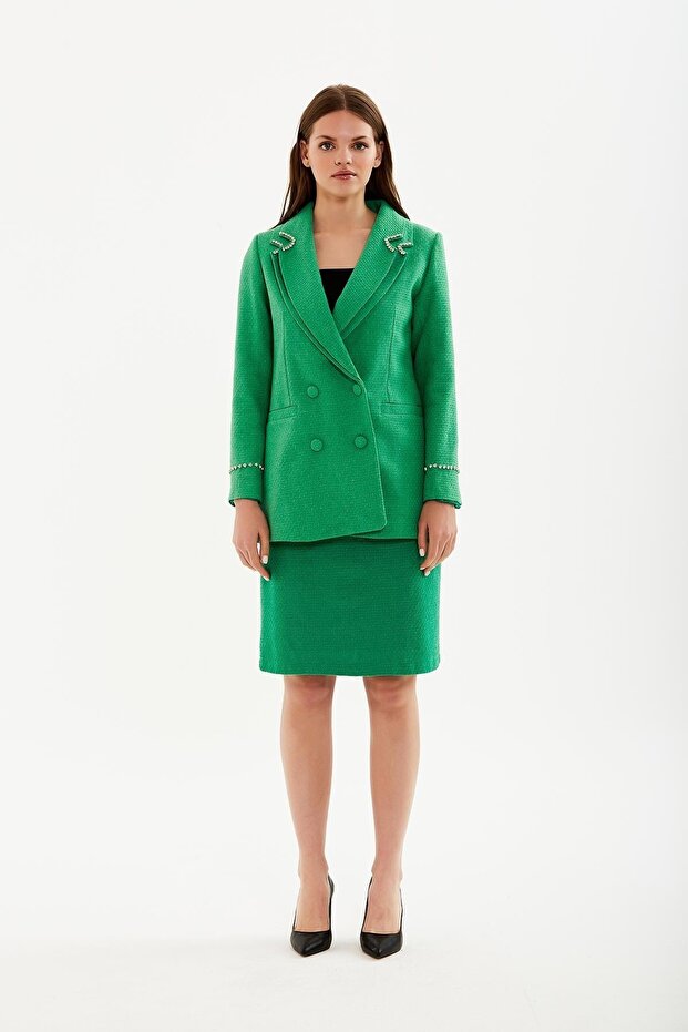 Çift Yaka Taşlı Ceket - 1