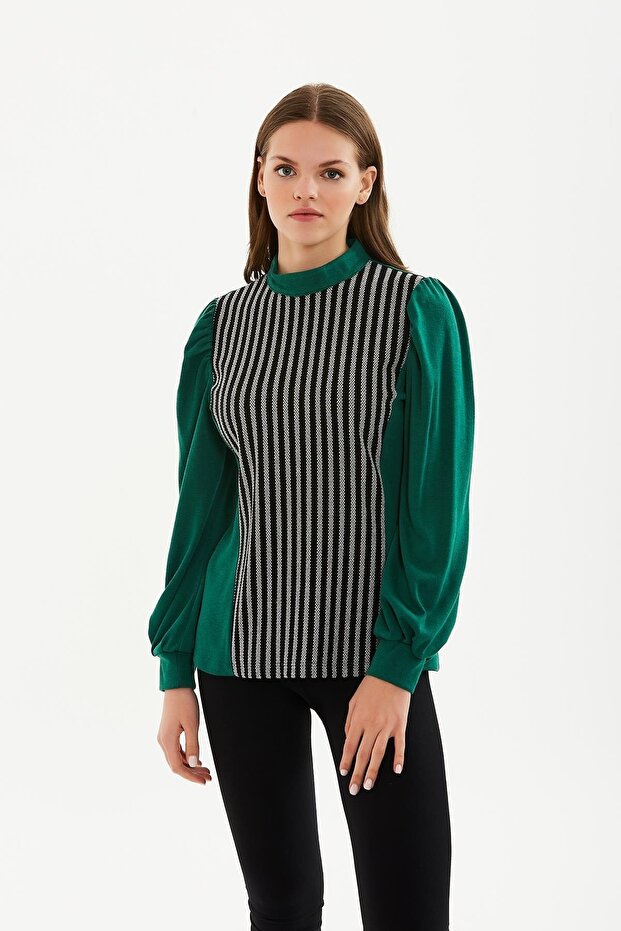 Simli Çizgili Bluz - 1