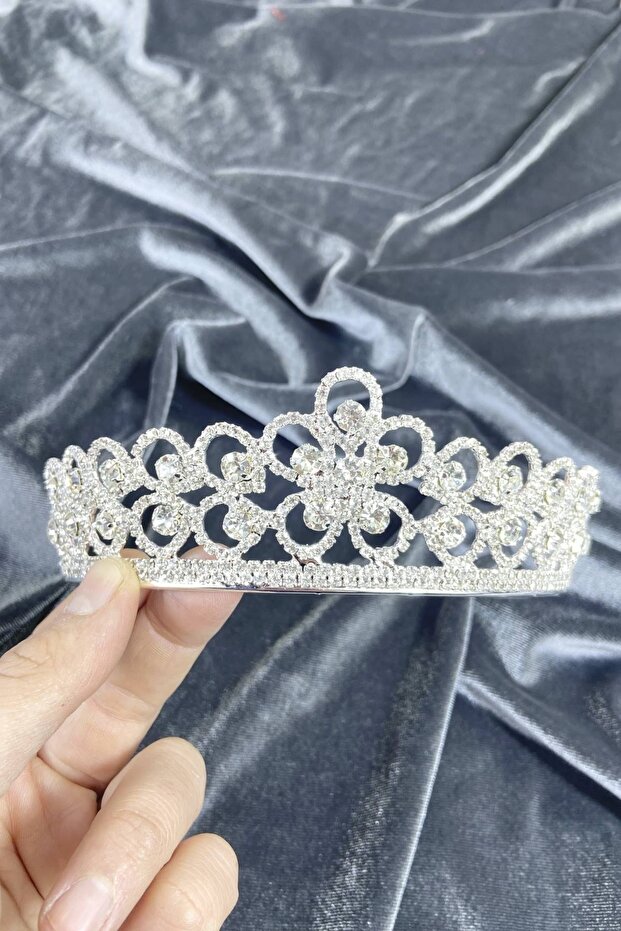 Silver Color Henna Bridal Tiara with Round Pattern – Crown, Crystal Stone, Stylish Model, Bridal Tiara – Crown