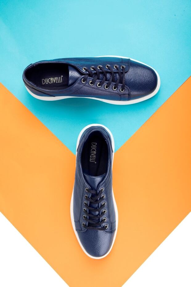 Verano valódi bőr férfi alkalmi cipők nyári sportcipők, könnyű cipők sötétkék - 6