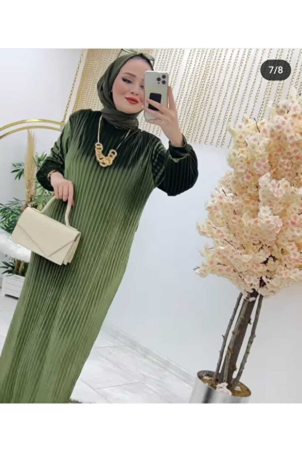 Kadife Boydan Piliseli Elbise - 2