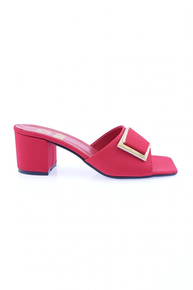 Women's Single Strap Buckle Heeled Slippers Red Scuba 758122715