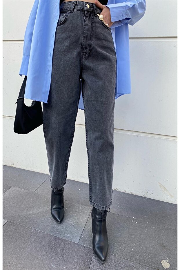 Spanish High Waist Smoked Snow Mom Jeans Lycra Colorfast Smoked Extra Comfortable Mom Jeans