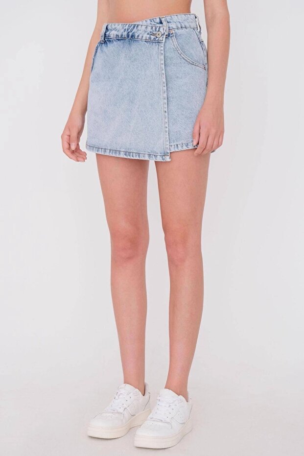 Kısa Kot Şort Etek - 1