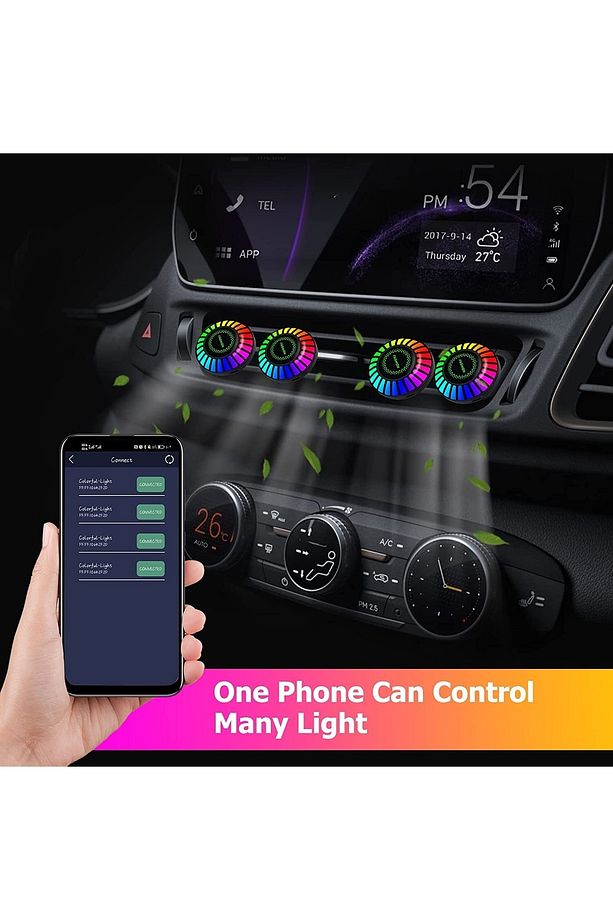 2 Adet Araç Içi Rgb Bluetoothlu Sese Duyarlı Ekolayzer Led Işık ( Havalandırmaya Takılır ) - 5