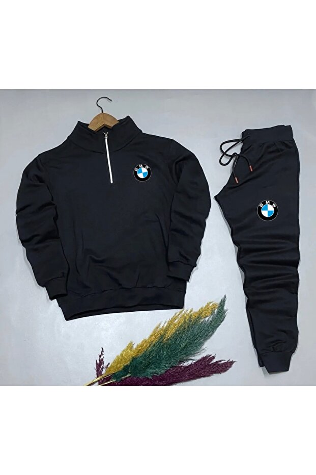 Unisex Bmw Printed Half Zip Sweatshirt-Sweatpants Set of 2