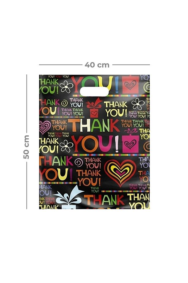 Takviyeli Renkli Thank You Mağaza Poşeti No:4 40x50cm 50 Adet Ayakkabı Poşet - 3