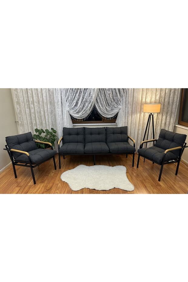 Modern Avcılar Balkon, Bahçe, Cafe - Metal Kanepe Koltuk Takımı - 3+1+1 - 1