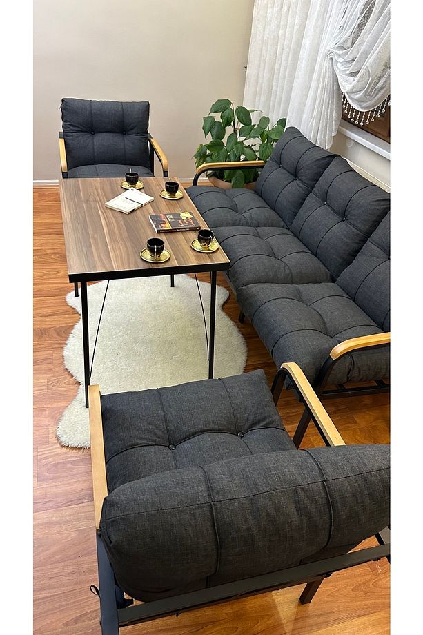 Modern Sarıyer Balkon, Bahçe, Cafe - Metal Kanepe Koltuk Takımı - 3+1+1+masa - 2
