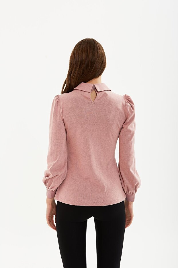 Taşlı Broşlu Deri Bluz - 4