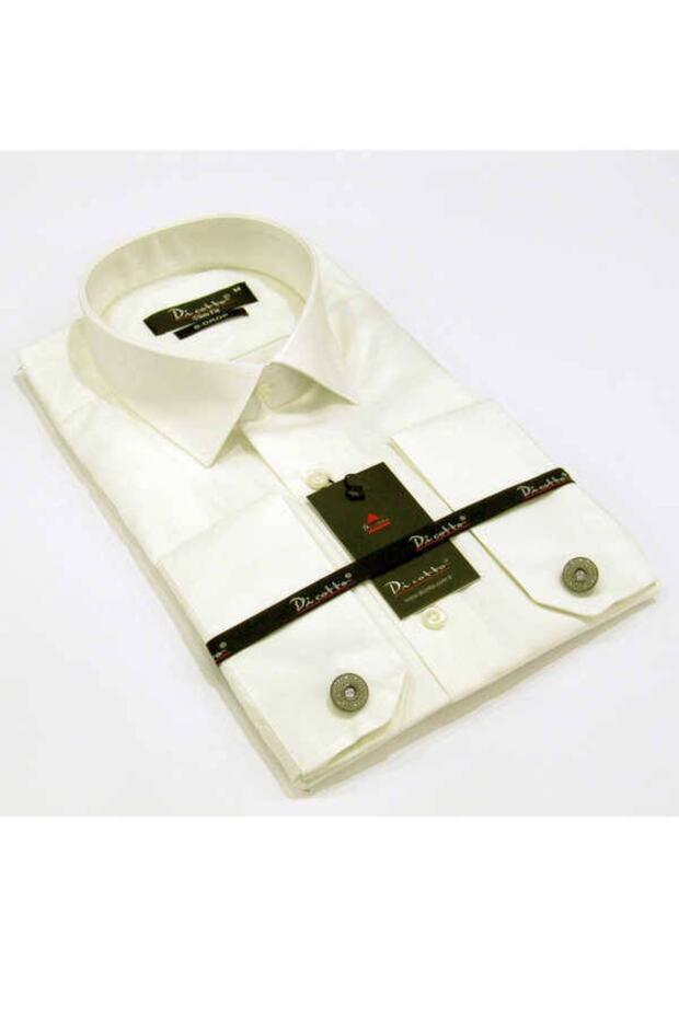 Cream 8 Drop Micro Fabric Slim Fit Men's Shirt with Cufflinks - 197-10