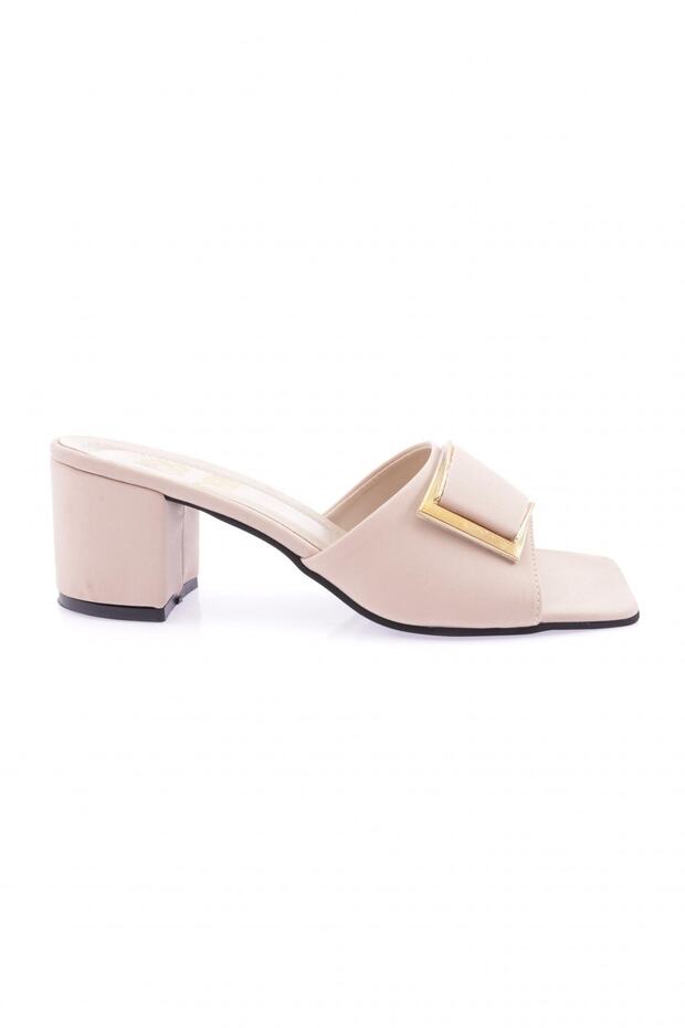 Woman's single strap buckled heeled slippers skin scuba 758122715