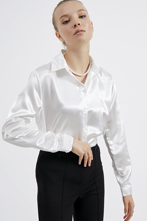 Women's White Satin Shirt
