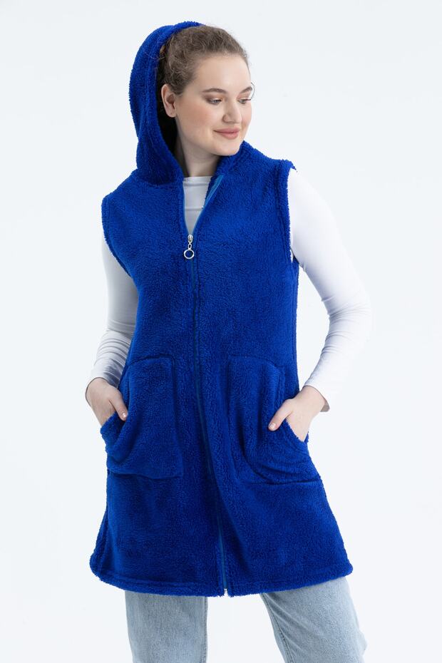 Women's Cobalt Blue Long Zippered Fleece Vest