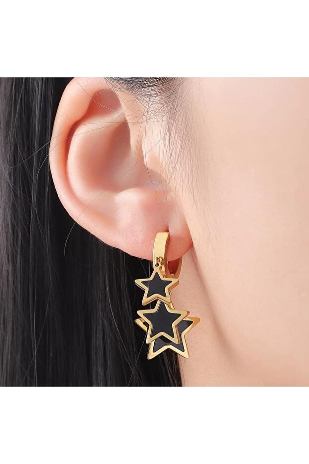 Stainless Steel Shakira Style 3 Star Women Earrings 2.5 cm