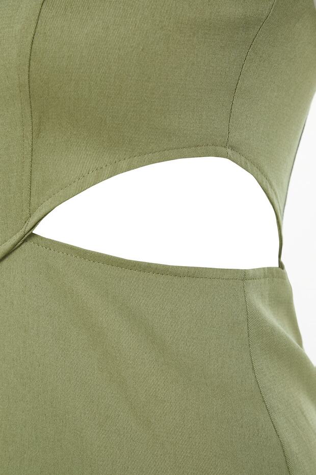 Khaki A-Line Mini Bawełniana Sukienka z Niskim Dekoltem Kwadratowym, Podszewką Tkaninową TWOSS23EL00596 - 9