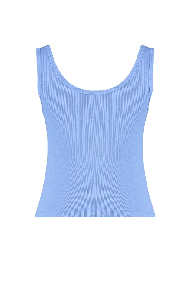 Mor Fitted/Vücuda Oturan Havuz Yaka Fitilli Esnek Örme Atlet TWOSS22AL0042 - 8
