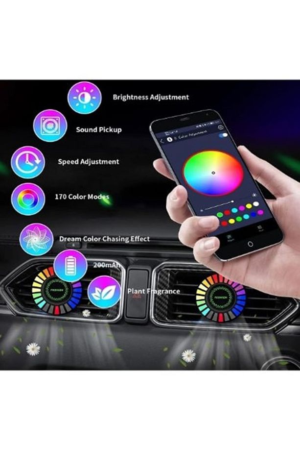 Bluetooth Özellikli Araç Kokulu Aroma Ekolayzer Ritim Işığı 24 Ledli 170 Renk Modlu 2 Adet Set - 3