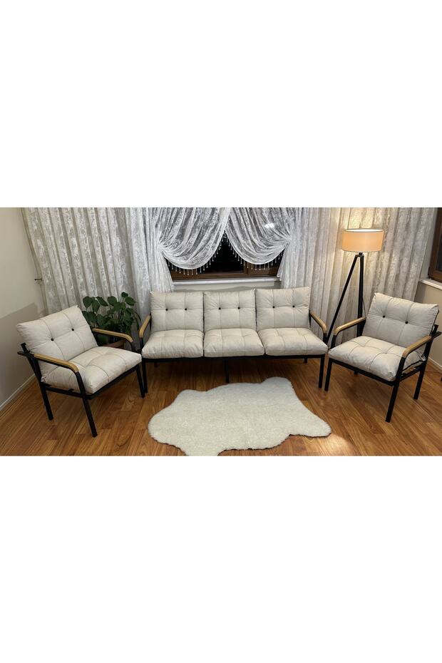 Modern Levent Balkon, Bahçe, Cafe - Metal Kanepe Koltuk Takımı - 3+1+1 - 1