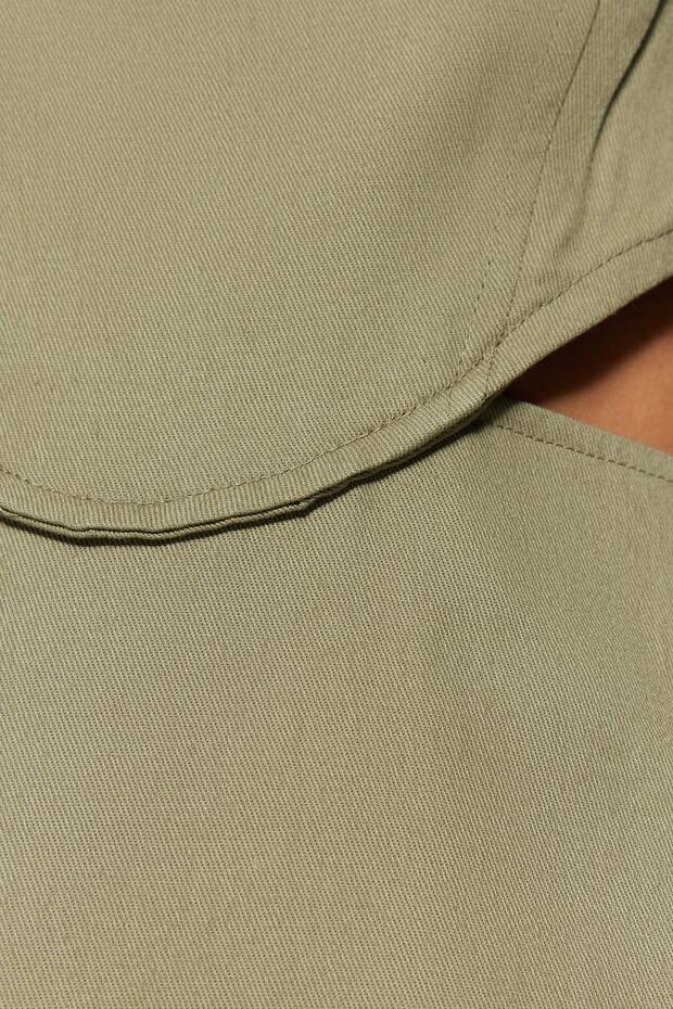 Khaki A-Line Mini Bawełniana Sukienka z Niskim Dekoltem Kwadratowym, Podszewką Tkaninową TWOSS23EL00596 - 5