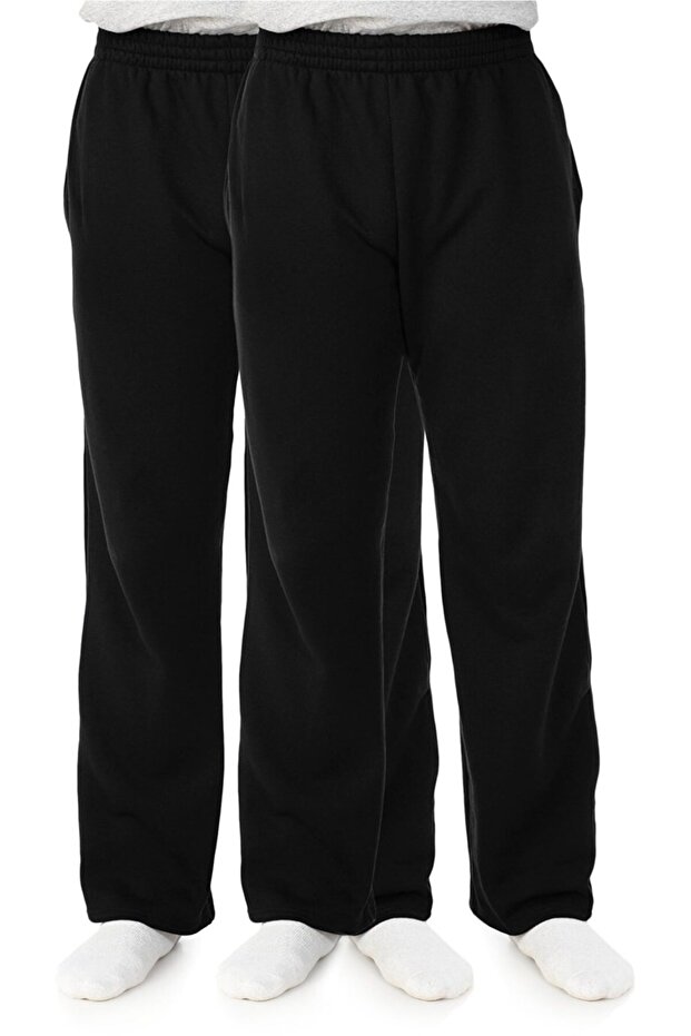 Pipe Wide Leg Men's Black Double Sweatpants ((Se))