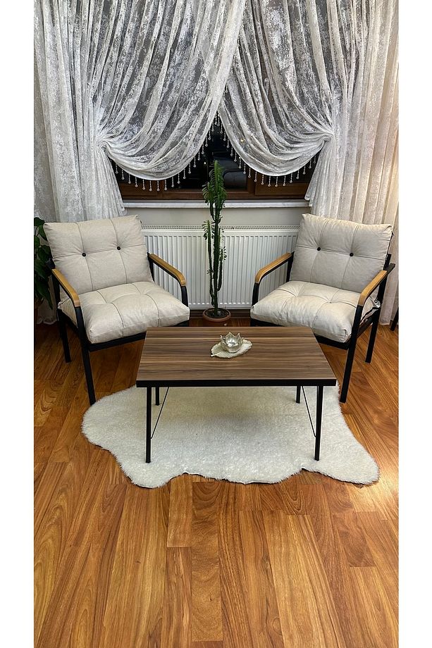 Modern Levent Balkon, Bahçe, Cafe - Metal Kanepe Koltuk Takımı – 2 Tekli + Sehpa - 4