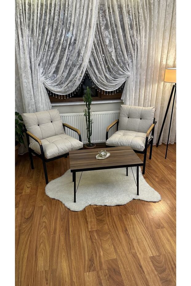 Modern Levent Balkon, Bahçe, Cafe - Metal Kanepe Koltuk Takımı – 2 Tekli + Sehpa - 5