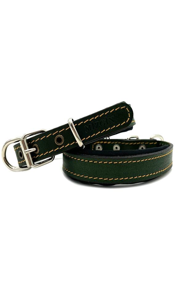 Dark Green Soft Textured Small Breed Leather Dog Collar
