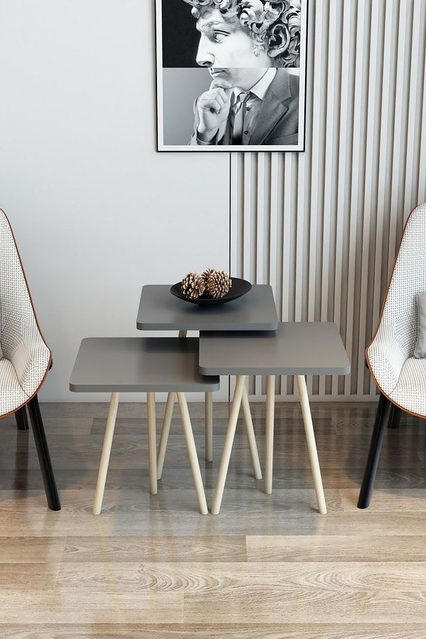 3'lü Zigon Sehpa Kare Model Zigon Sehpa Gürgen Ayak - 1