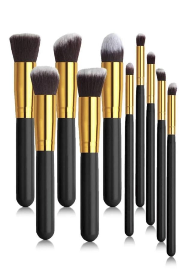 Professional Makeup Brush Set of 10, Black Handle, Blush, Powder, Concealer, Eyeshadow Brush, Contour