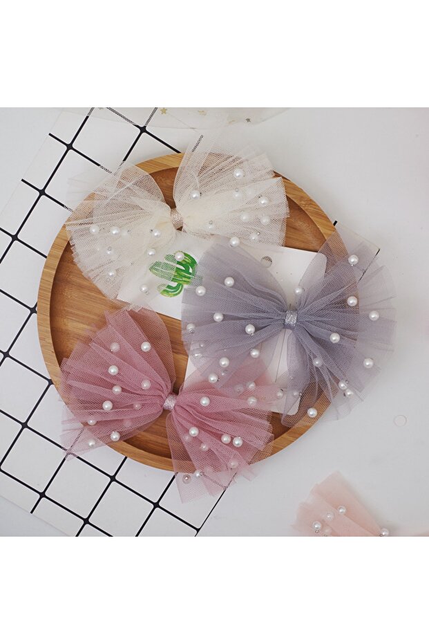 Pearl Stone Detailed 4 Color Color Tulle Buckle
