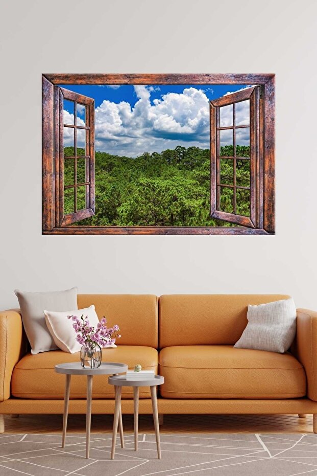 3D Landscape Sticker with Wooden Window