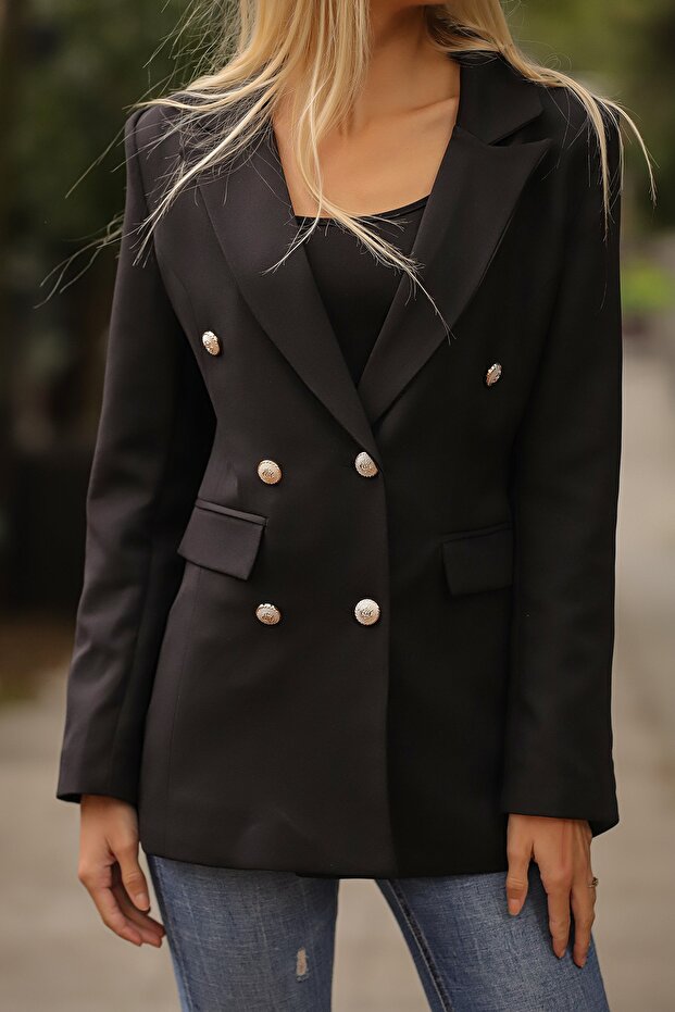 سترة سوداء مزدوجة الصدر - 5