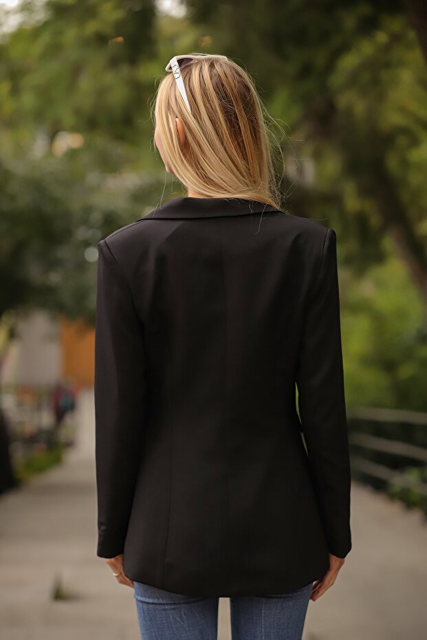 سترة سوداء مزدوجة الصدر - 6