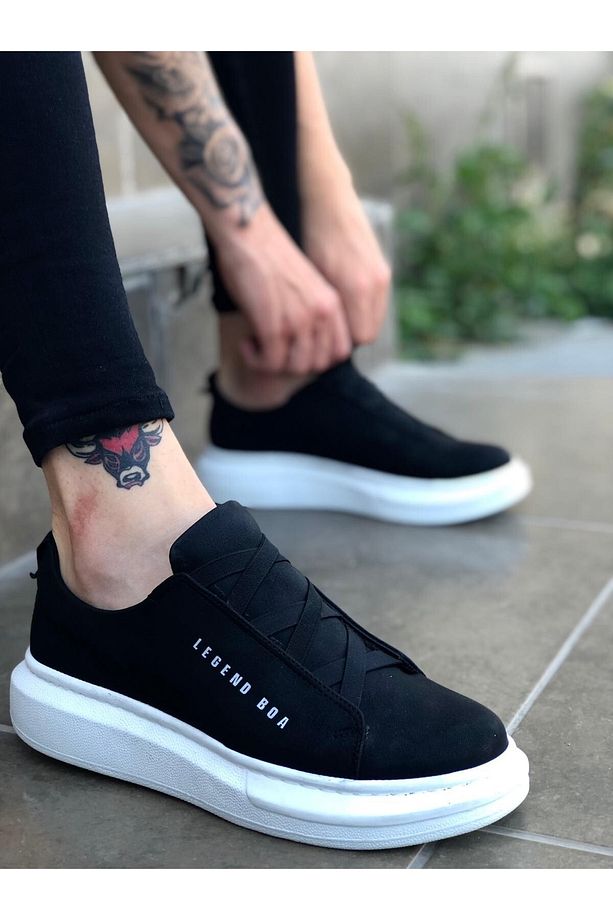 Kalın Yüksek Taban Çapraz Bant Siyah Erkek Ayakkabı Sneaker Spor Ayakkabı - 3