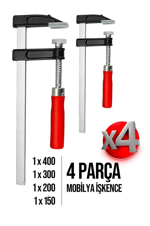 Premium Kalite 400,300,200,150mm F Tipi Ahşap Çelik Mobilyacı Mengene Kıskaç Işkence 4 Set-2 - 4