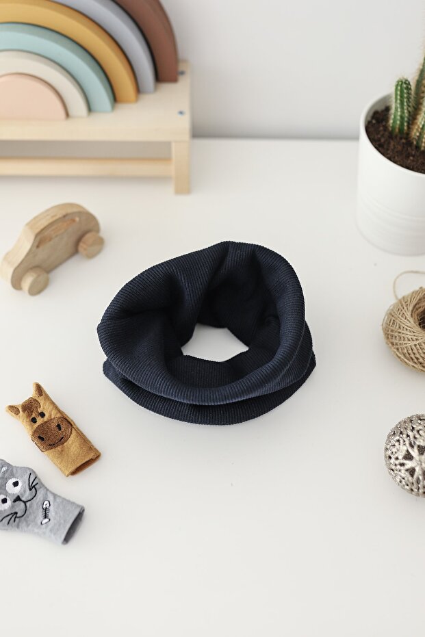 Ribbed Navy Blue Neck Collar