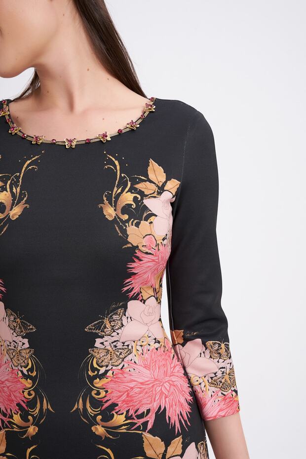 Taş İşlemeli Desenli Elbise - 3