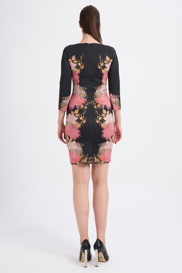 Taş İşlemeli Desenli Elbise - 4