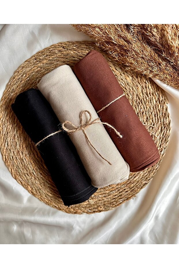 Combed Cotton Shawl Set of 3 (black, beige, brown)