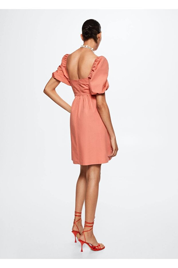 Balon Kollu Pamuklu Elbise - 4