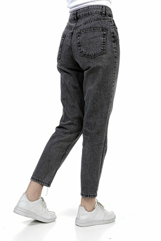 Fast Power Lycra Grinded Anthracite Mom Jean Smoked Boyfriend